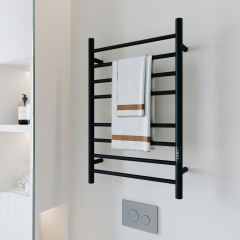 Heated Towel Rack for Bathroom, Wall Mounted Hot Towel Warmer, Electric Wire Plug Drying Rack, Stainless Steel Towel Rack with Timer,Matte Black