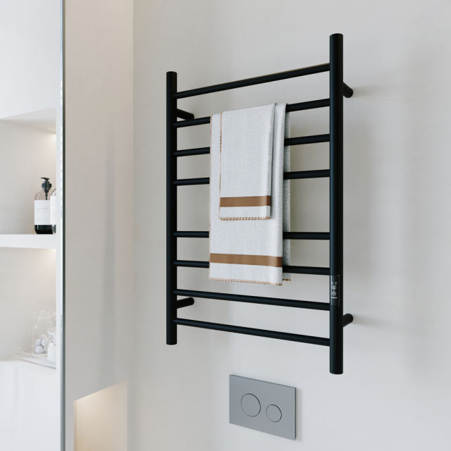 Heated Towel Rack for Bathroom, Wall Mounted Hot Towel Warmer, Electric Wire Plug Drying Rack, Stainless Steel Towel Rack with Timer,Matte Black