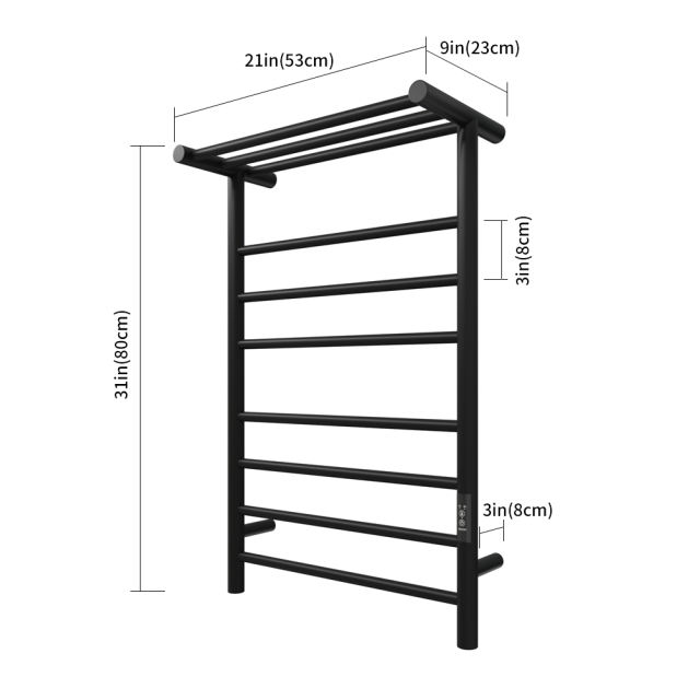 KWW Towel Warmer Wall Mounted Heated Towel Racks for Bathroom, Stainless Steel Hot Towel Rack with Timer （Matte Black)