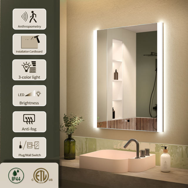 KWW LED Mirror Bathroom Wall Mounted Vanity Mirror Anti-Fog Mirror,   GP-AMJ