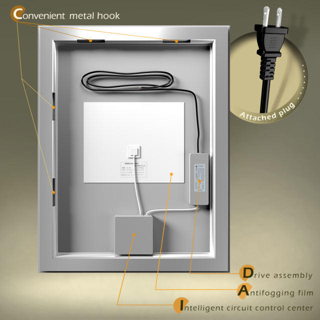 KWW LED Lighted Bathroom Mirror, Wall Mounted Dimmable Makeup Vanity Mirror,  KW-EBL