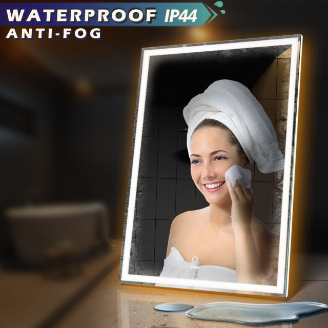 KWW LED Lighted Bathroom Mirror, Wall Mounted Bathroom Vanity Mirror with Light,   KW-EBC