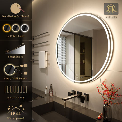 KWW LED Round Bathroom Mirror KW-GJC