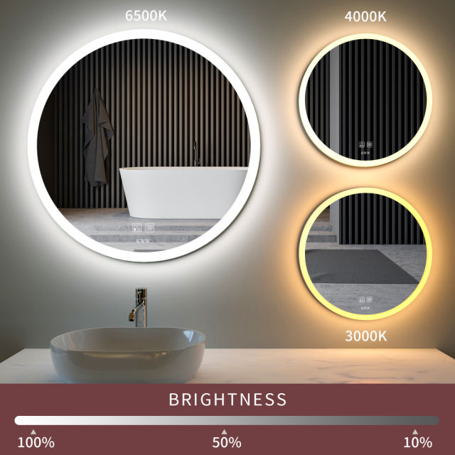 KWW LED Round Bathroom Mirror and Bathroom Vanity Mirrors with Lights,   KW-DJM