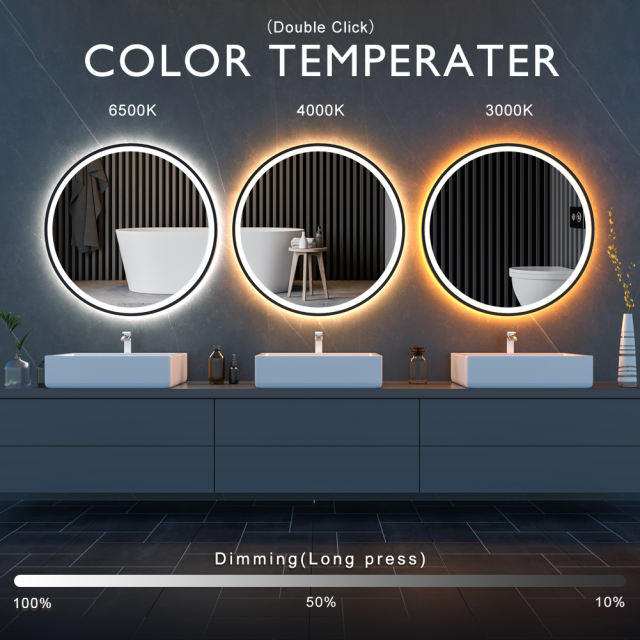 KWW LED Round Bathroom Mirror  Vanity Mirror Anti-Fog with Dimmable Lights,    GP-DJI