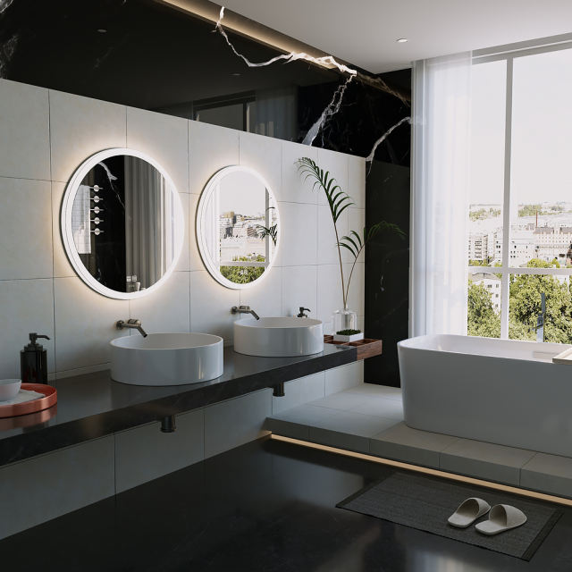 KWW LED Round Bathroom Mirror and Bathroom Vanity Mirrors with Lights,   KW-DJM