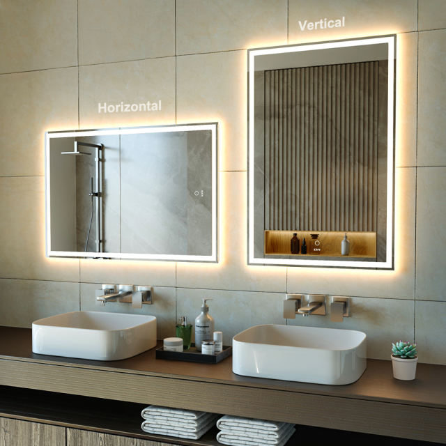 KWW LED Lighted Bathroom Mirror, Wall Mounted Bathroom Vanity Mirror with Light,   KW-EBC