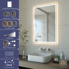 KWW LED Lighted Bathroom Mirror, Wall Mounted Bathroom Vanity Mirror with Light,   KW-EBC