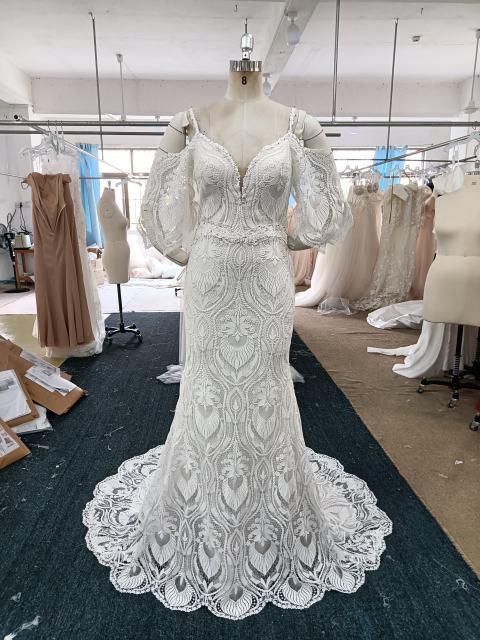 long sleeves wedding dress mermaid styles lace wedding gown for wedding bride