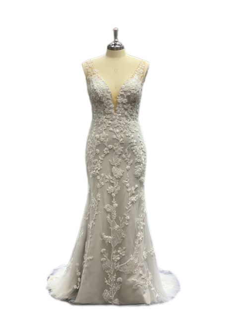 Stunning unconventional Grey Lace MERMAID Wedding Dress. Plus size Available 20 us to 28 us