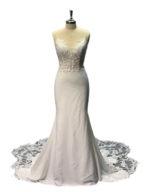 lace mermaid wedding dress, high quality stretch satin crepe wedding gown, custom made bridal gown