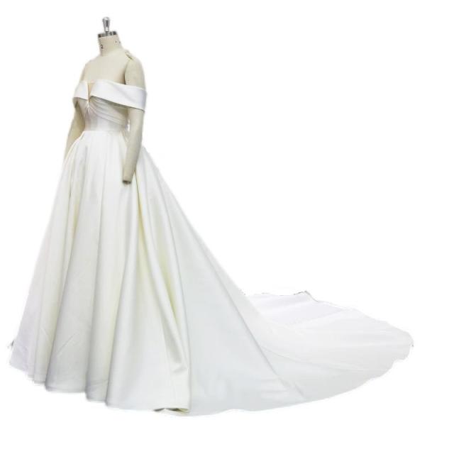 off the shoulder sleeves V neckline wedding dress high quality mikado ball gown bridal dress for bride
