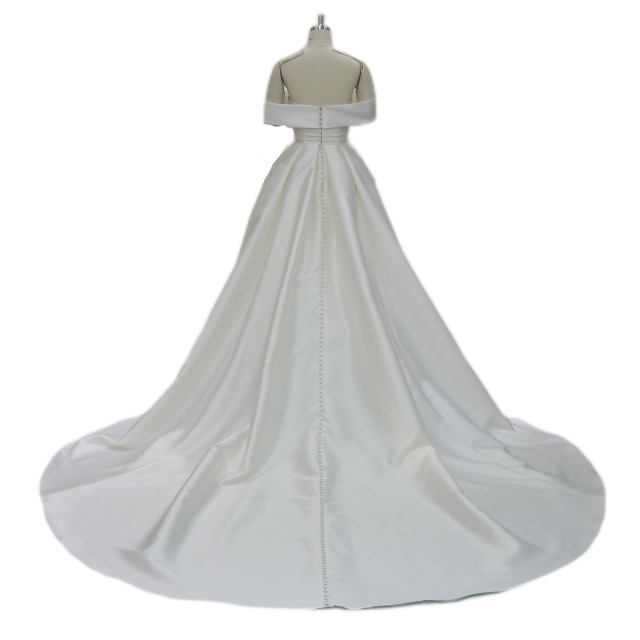 off the shoulder sleeves V neckline wedding dress high quality mikado ball gown bridal dress for bride