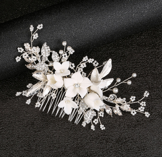Bridal headwear accessories handmade ceramic flower gold leaf wedding accessories hair comb wedding accessories wholesale