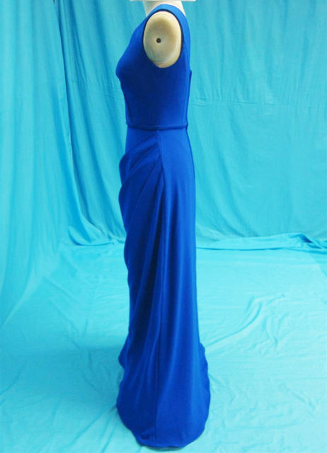 Prussia blue coloe evening dress,  sheat shape party dress, v neckline bridemaid dress, crepe evening gown