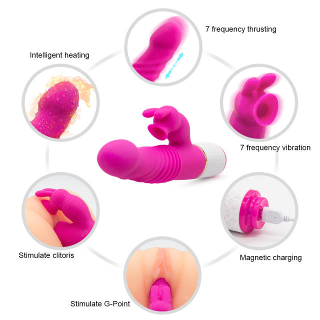 Simulated penis female masturbation vibrating rod heating telescopic sucking stimulation