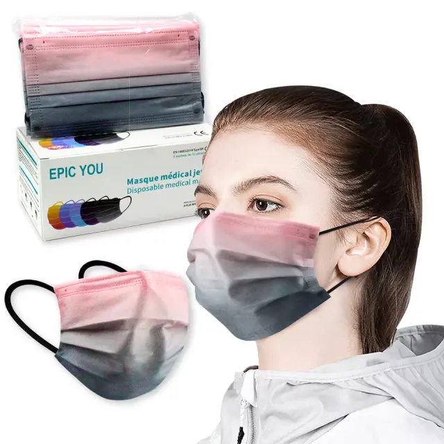 Disposable 3 Layer Spunlaced Non-woven Facemask EN14683 Type IIR Gradient Print Medical Surgical Face Mask For Party Daily Use