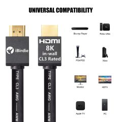 8K 48Gbps HDMI 2.1 CableCL3 in Wall Rated 8K60 4K120 eARC ARC HDCP 2.3 2.2 Ultra High Speed Compatible with Dolby Vision Apple TV Roku Sony PS5 PS4 Xbox Series X RTX 3080 3090
