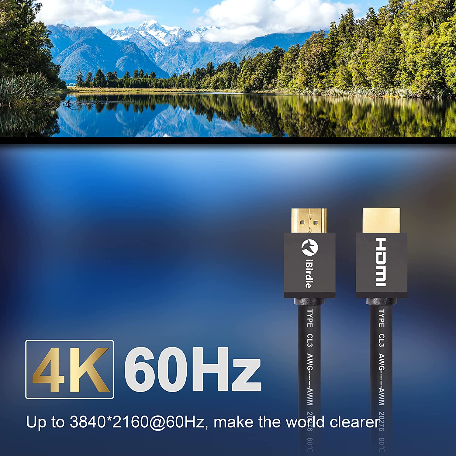 4K HDR HDMI Cable in-Wall CL3 Rated 4K60Hz (HDR10 8/10bit 18Gbps HDCP2.2 ARC) High Speed Ultra HD Shielded Cord Compatible with Apple-TV PS4 Xbox PC