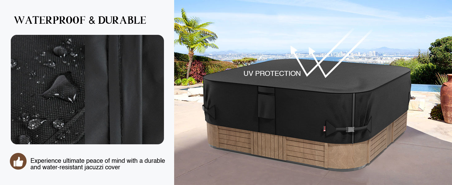 dDanke Housse de protection carrée imperméable et résistante aux  intempéries pour jacuzzi extérieur (218 × 218 × 30 cm)