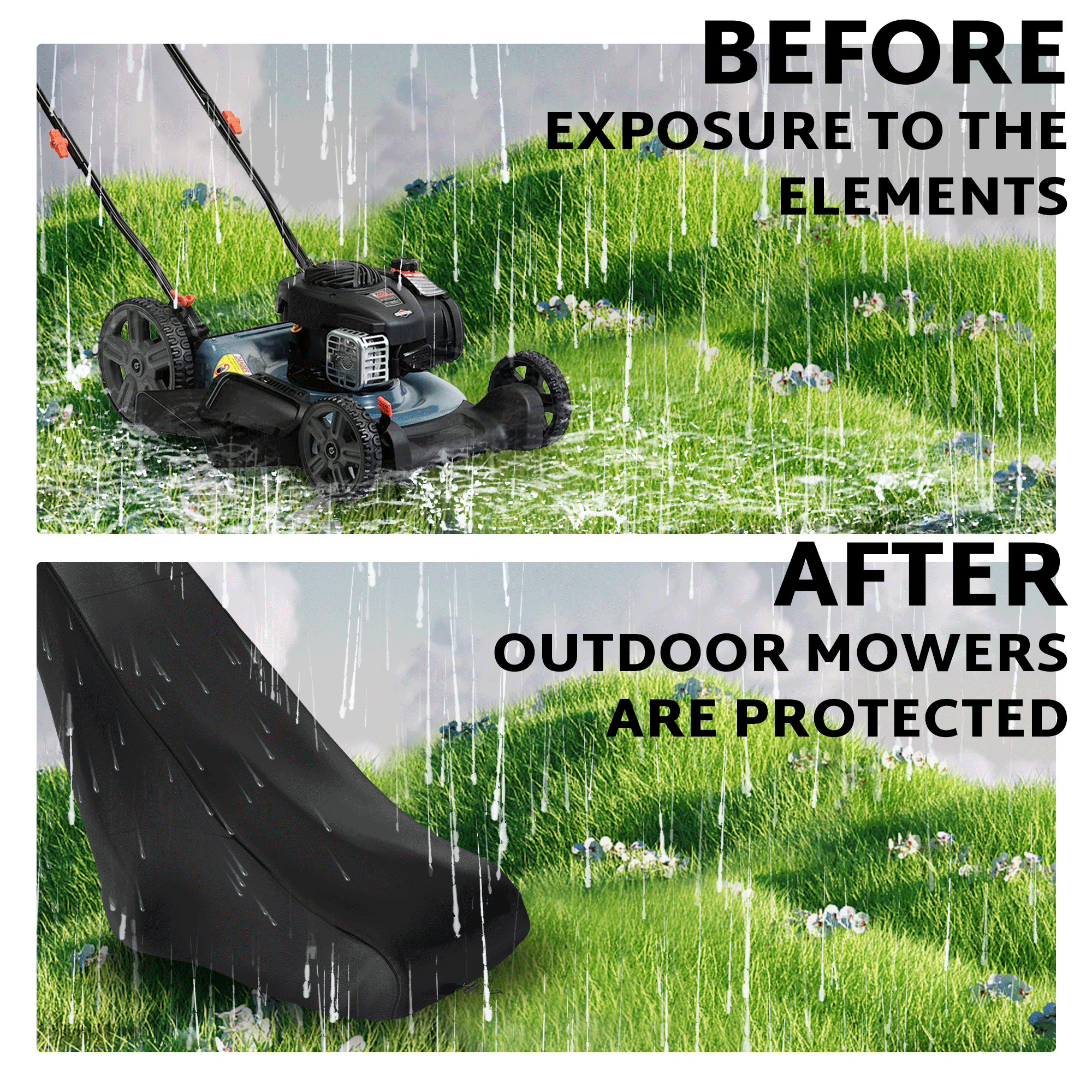 iBirdie Outdoor Waterproof Lawn Mower Cover for 20''-23'' Push Mowers - Heavy Duty 600D Weatherproof UV Resistant Mower Protector