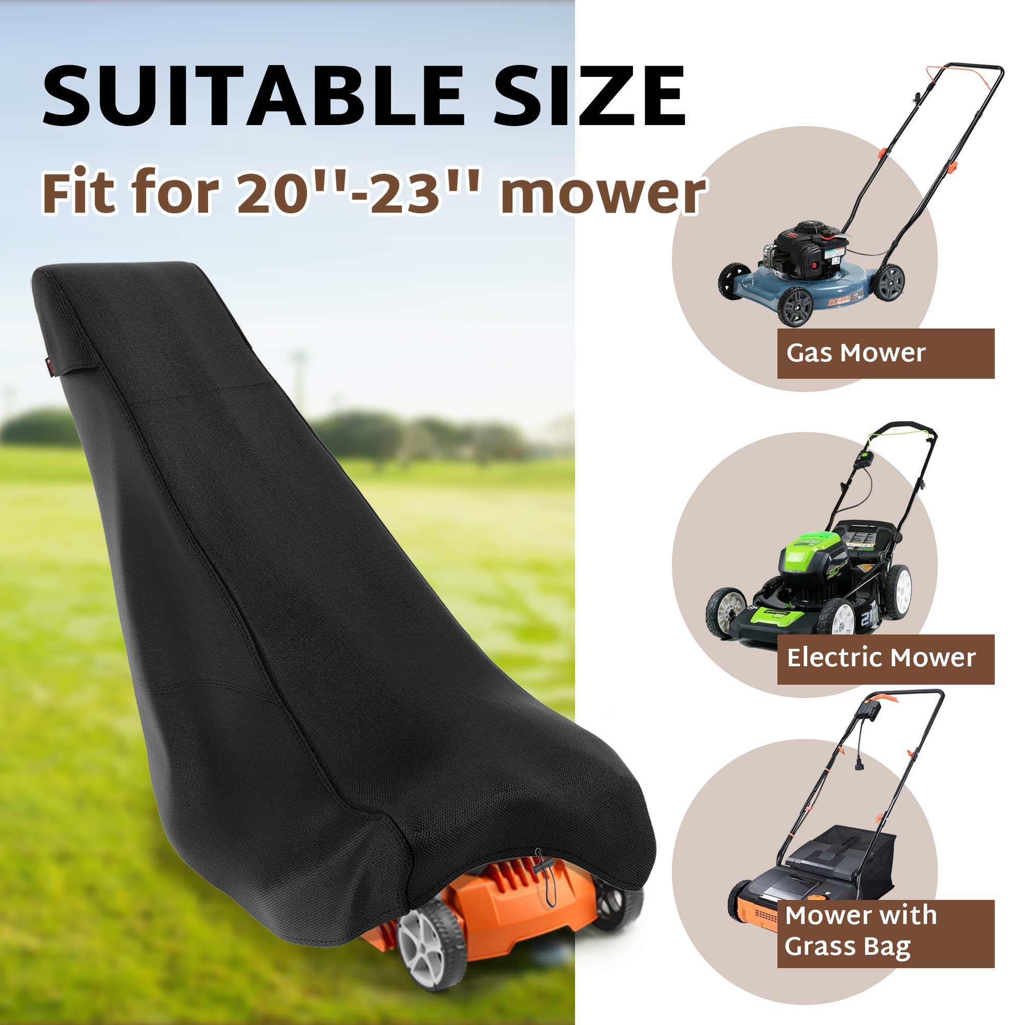 iBirdie Outdoor Waterproof Lawn Mower Cover for 20''-23'' Push Mowers - Heavy Duty 600D Weatherproof UV Resistant Mower Protector