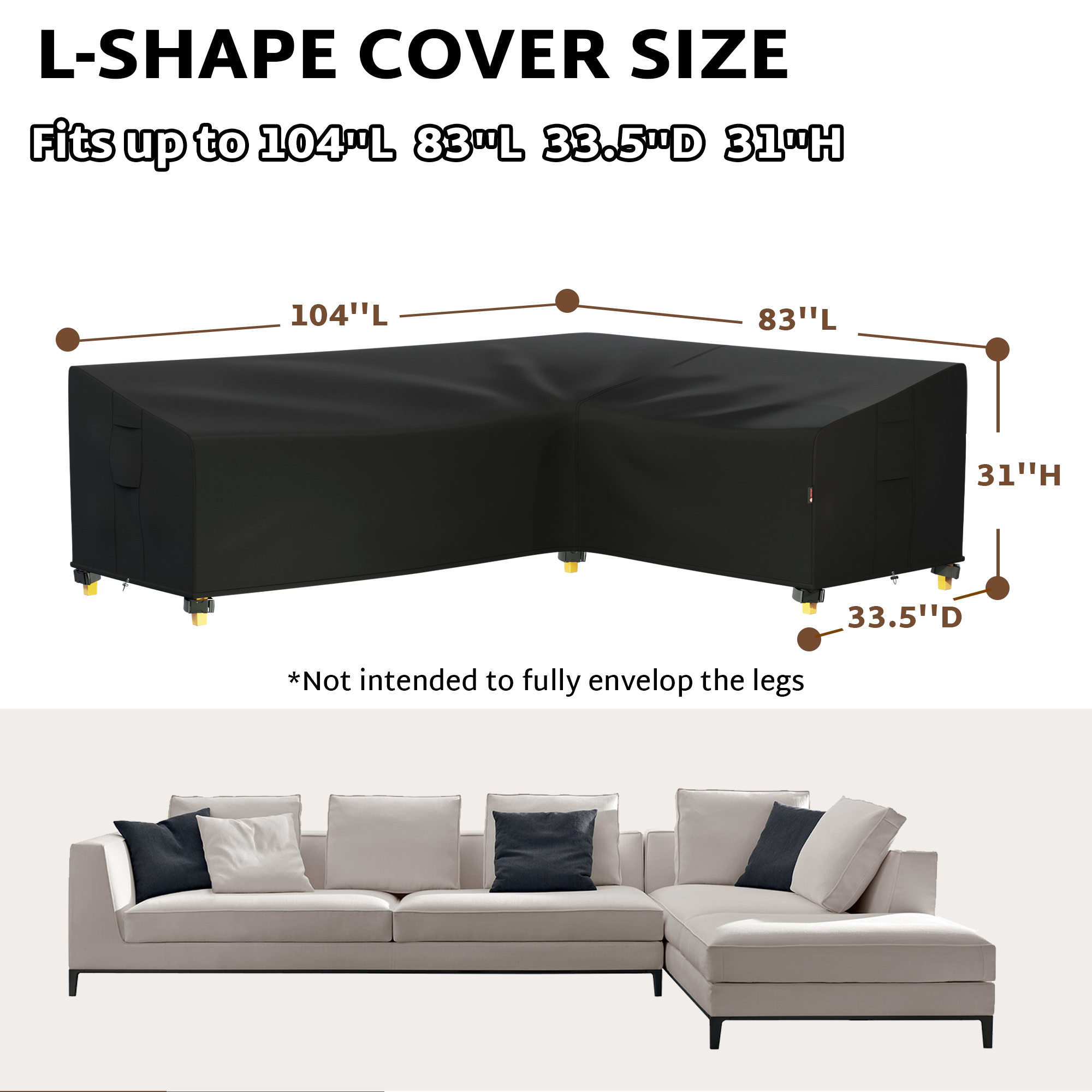 iBirdie Outdoor Sectional Cover Left L-Shaped Patio Sofa Waterproof Weatherproof 600D Heavy Duty Garden Furniture Cover Outside Sectional Couch Cover L shape