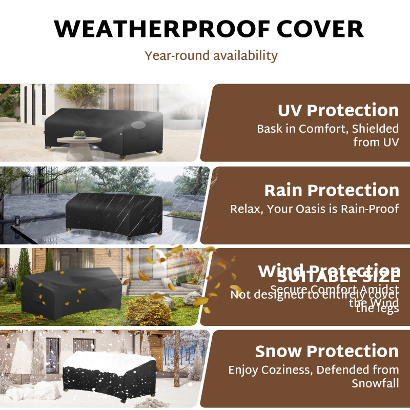 iBirdie Outdoor Sectional Cover for 96''Back 65" Front Curved Shaped Patio Sofa Waterproof Weatherproof 600D Heavy Duty Garden Furniture Cover Outside Sectional Couch Cover