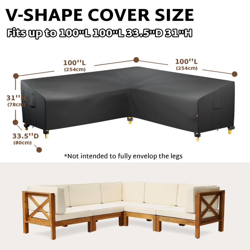 iBirdie Outdoor Sectional Cover for V-Shaped Patio Sofa Waterproof Weatherproof 600D Heavy Duty Garden Furniture Cover Outside Sectional Couch Cover V Shape