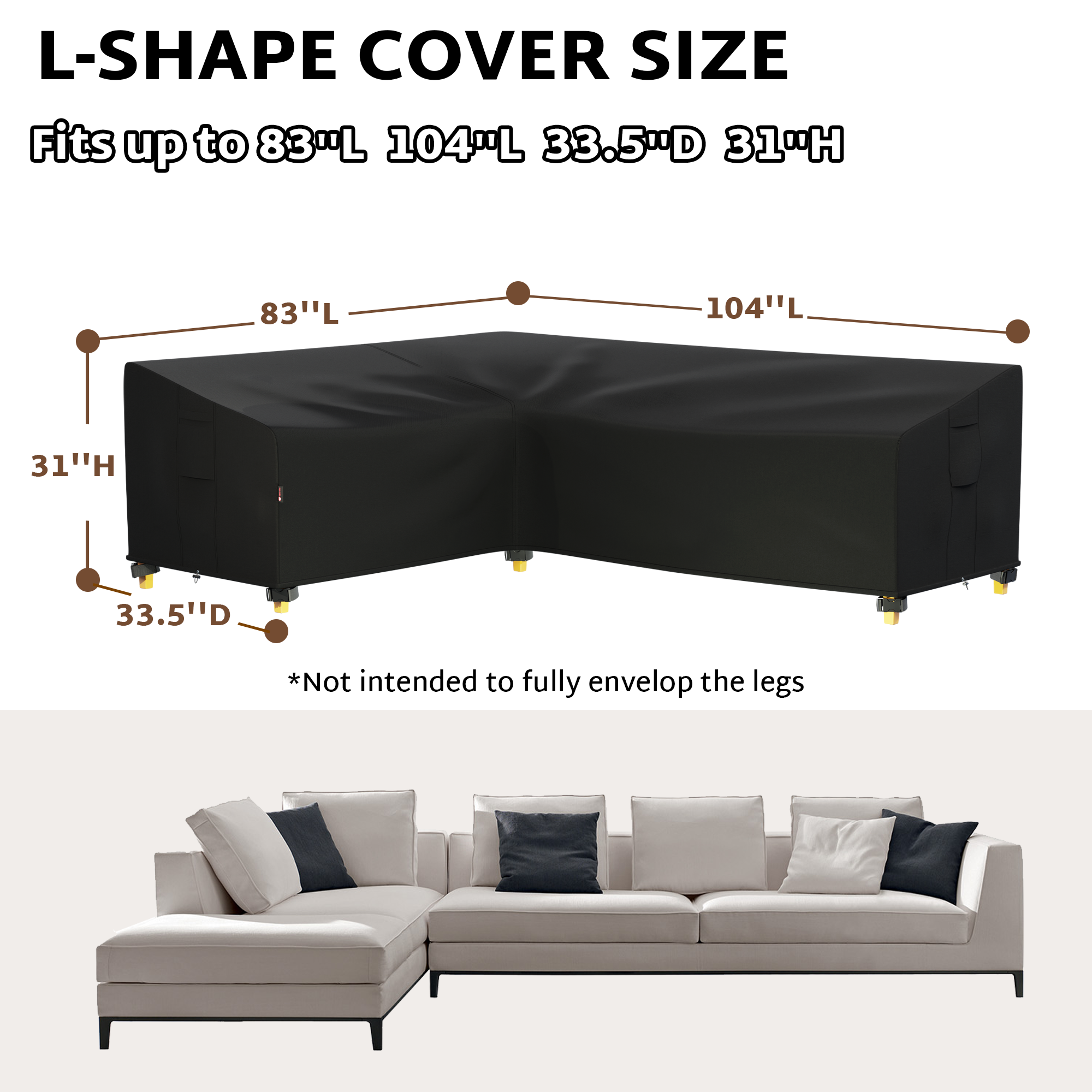 iBirdie Outdoor Sectional Cover Left L-Shaped Patio Sofa Waterproof Weatherproof 600D Heavy Duty Garden Furniture Cover Outside Sectional Couch Cover L shape