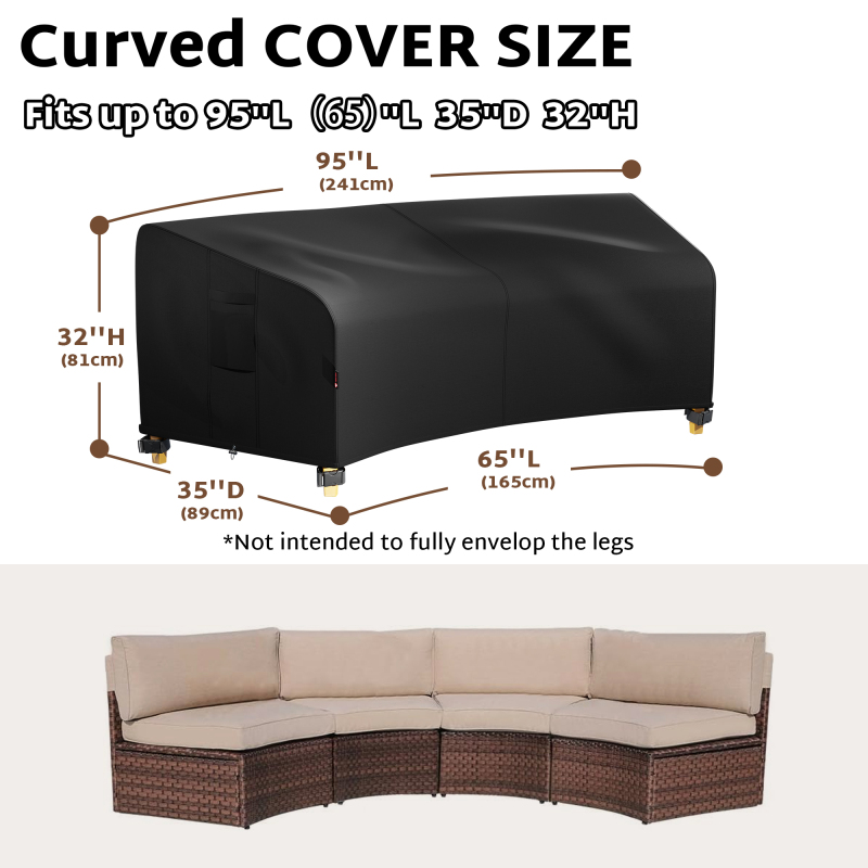 iBirdie Outdoor Sectional Cover for 96''Back 65" Front Curved Shaped Patio Sofa Waterproof Weatherproof 600D Heavy Duty Garden Furniture Cover Outside Sectional Couch Cover