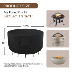 iBirdie Fire Pit Cover Round 32 inch Outdoor Waterproof and Weatherproof Heavy Duty 600D Patio Fireplaces Table Cover