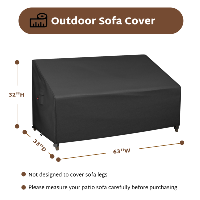 iBirdie Patio Furniture Sofa Covers 63W x 33D x 32H inch Outdoor Waterproof Couch Loveseat Bench Cover, Black