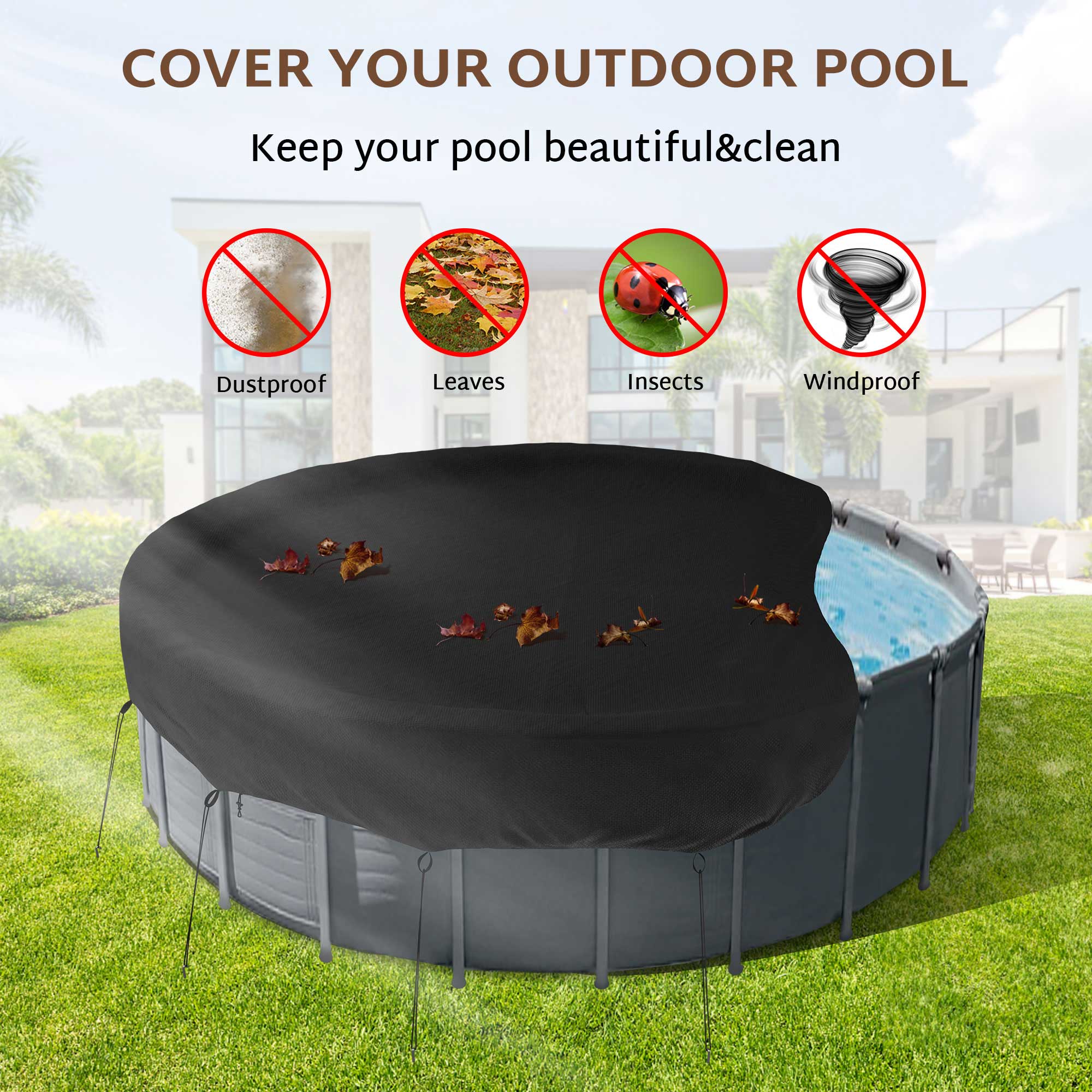 iBirdie Outdoor Above Ground Pool Cover fit 20 21 22 Feet Round Pools Fade-Resistant Tear-Resistant Waterproof and Weatherproof Covers