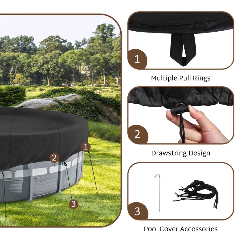 iBirdie Outdoor Above Ground Pool Cover fit 20 21 22 Feet Round Pools Fade-Resistant Tear-Resistant Waterproof and Weatherproof Covers