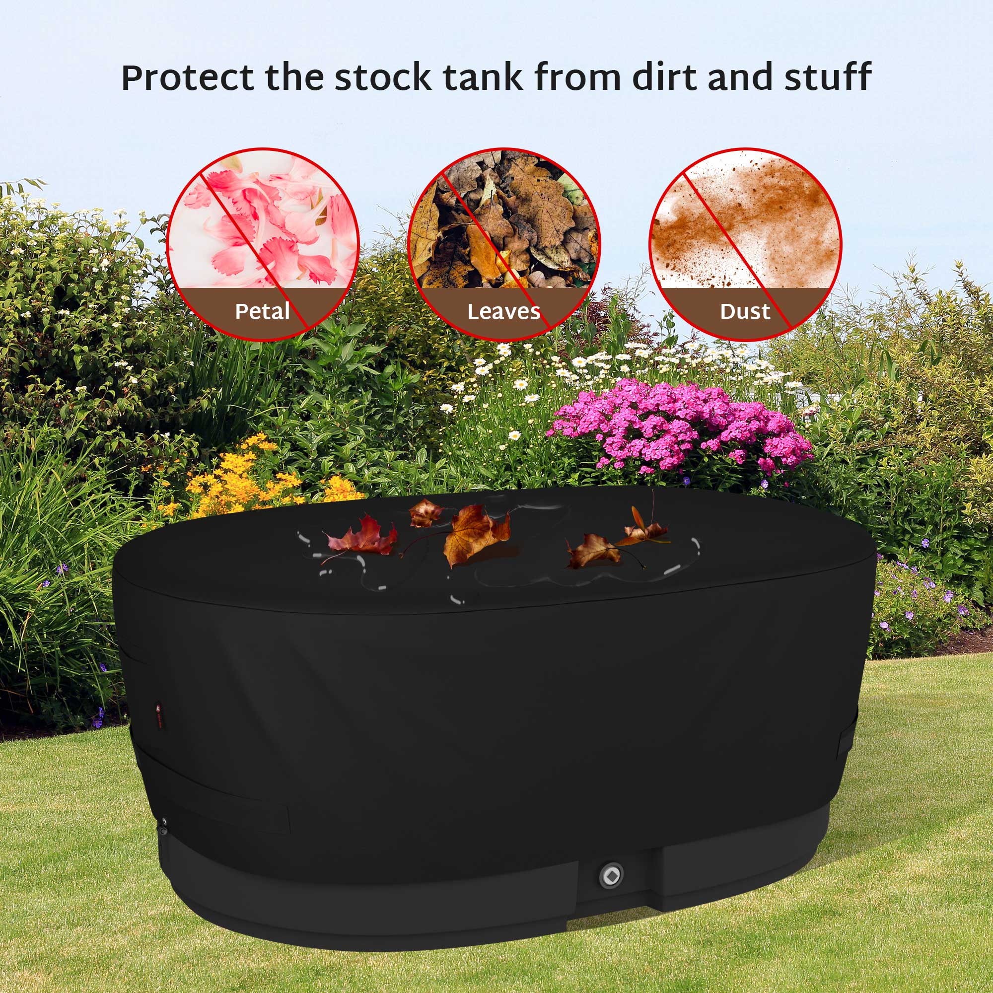 iBirdie Outdoor Waterproof Stock Tank Cover for Ice Bath Cold Plunge Pool - 600D Heavy Duty Weatherproof Oval Tub Covers Compatible for Rubbermaid Water Trough