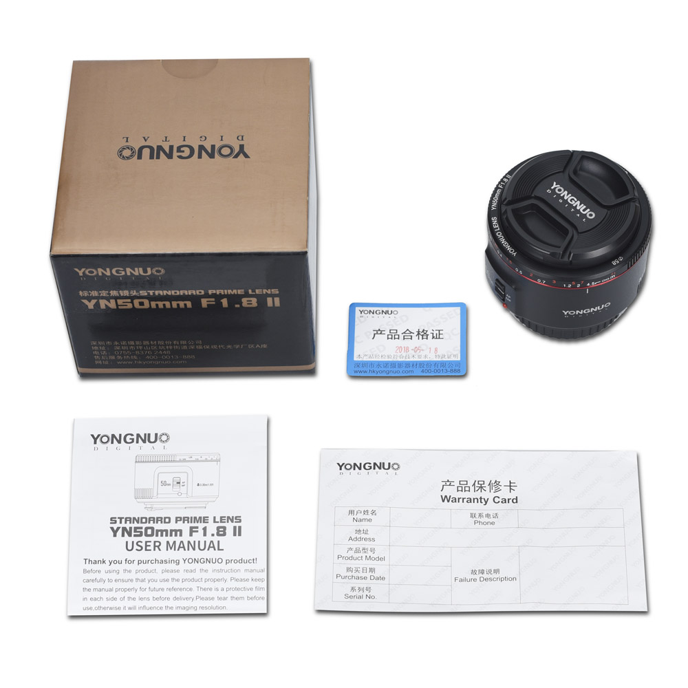 YONGNUO YN50mm F1.8 II For Canon EF Mount Camera, Auto Focus, Full