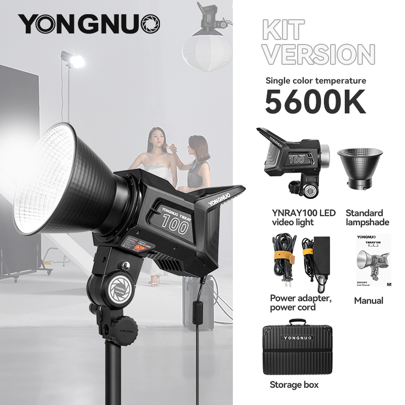 YNRAY100 Professional Studio Light, 120W, 2700K~6500K COB Lamp Bead with Bowens Mount, SSI≥96, support APP control and DMX control mode
