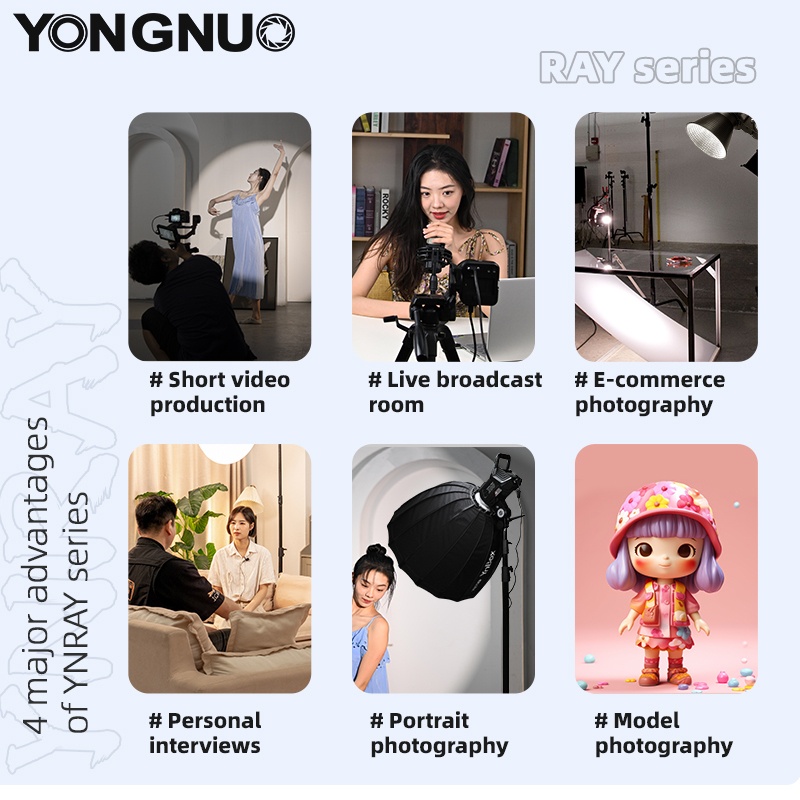 YNRAY200 Professional Studio Light, 200W, 2700K~6500K COB Lamp Bead with Bowens Mount, SSI≥96, support APP control and DMX control mode