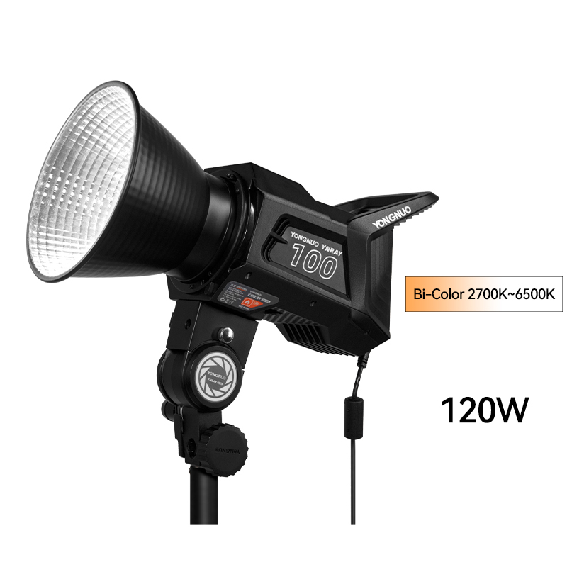 YNRAY100 Professional Studio Light, 120W, 2700K~6500K COB Lamp Bead with Bowens Mount, SSI≥96, support APP control and DMX control mode