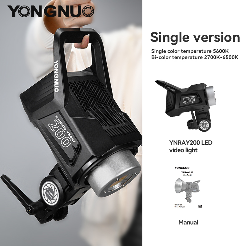 YNRAY200 Professional Studio Light, 200W, 2700K~6500K COB Lamp Bead with Bowens Mount, SSI≥96, support APP control and DMX control mode