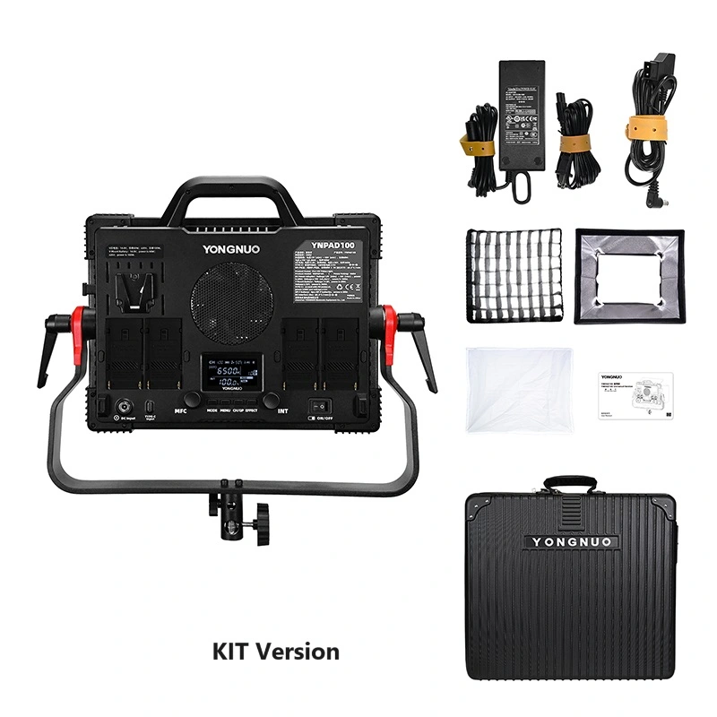 YNPAD100，RGB full color video light, 2000~10000K, constant 100W, APP control, 4 power supply modes, available indoors and outdoors