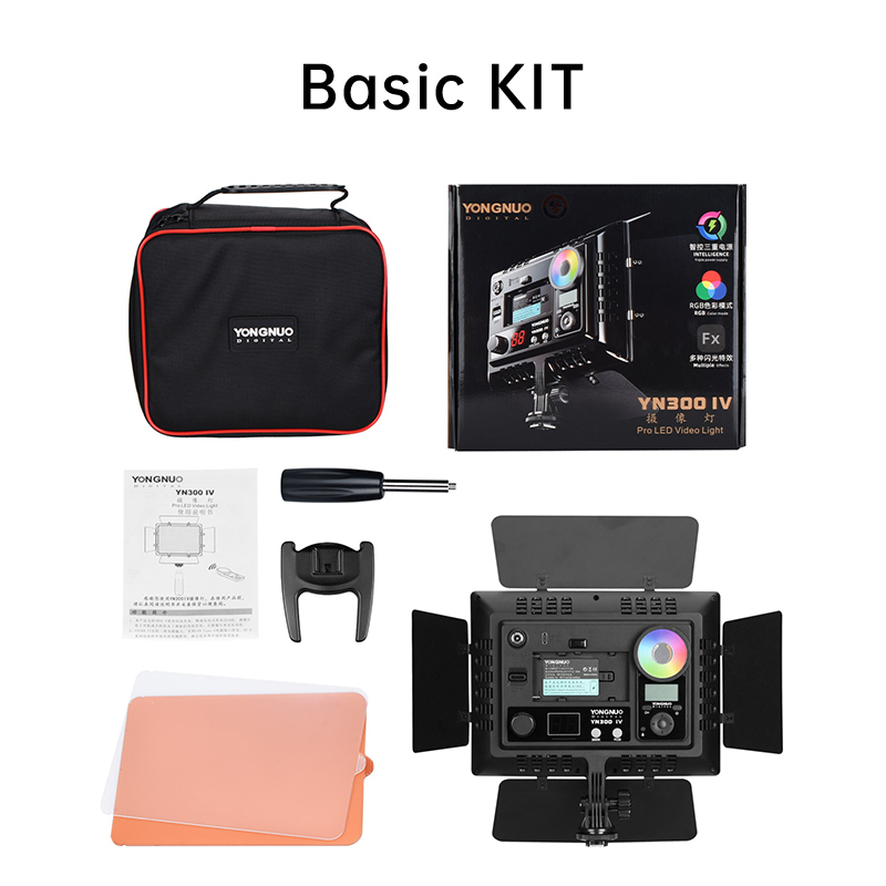 YN300 IV LED Vlog Light，RGB Full Color 3200K-5600K with Remote Control 2830Lux@1M, 30+ Special Scene Modes, USB Type-C Power Supply Upgraded version of the YN300 III with new RGB full-color.