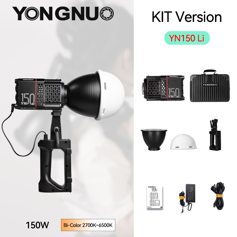 YN150 Kit Version，Constant 150W Handheld Bi-Color Video Light, mini Bowens Mount ,  2700K~6500K, Remote Control Mobile APP