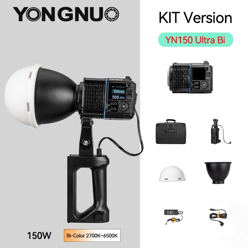 YN150 Kit Version，Constant 150W Handheld Bi-Color Video Light, mini Bowens Mount ,  2700K~6500K, Remote Control Mobile APP