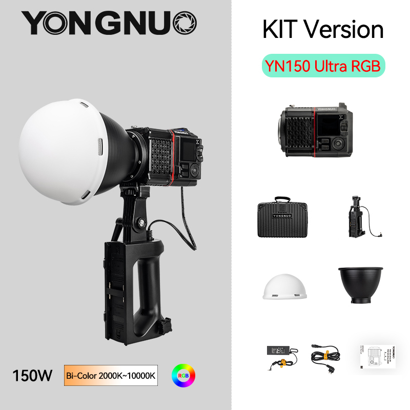 YN150 Kit Version，Constant 150W Handheld Bi-Color Video Light, mini Bowens Mount ,  2700K~6500K, Remote Control Mobile APP