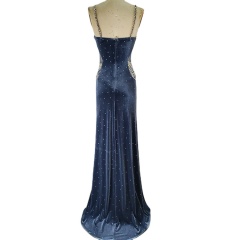 China supplier spaghetti strap beaded ladies dinner luxury evening dresses