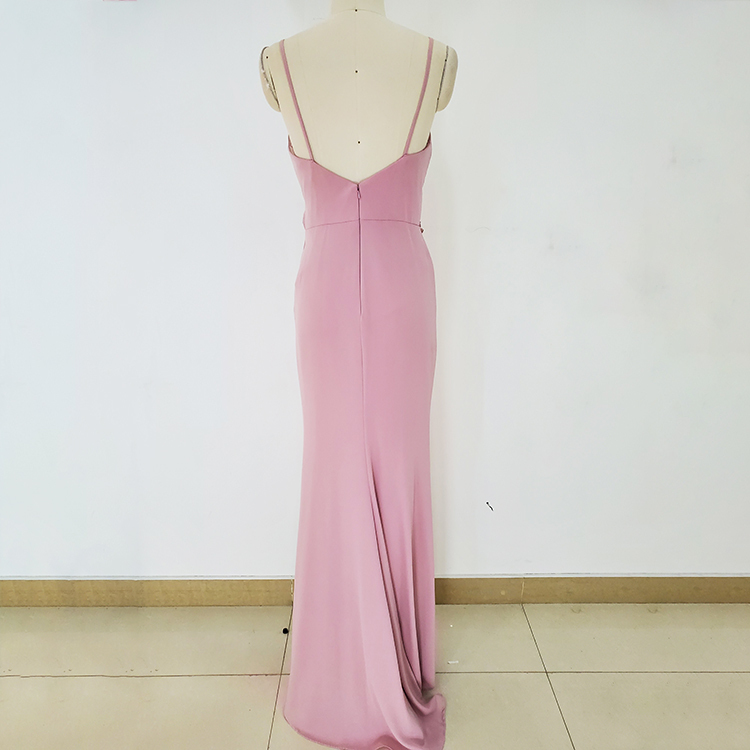 Customized spaghetti strap split slit sexy elegant pink long bridesmaid dresses