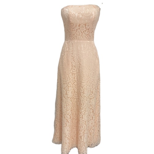 Sexy strapless embroidery lace champagne long bridesmaid dress for wedding party