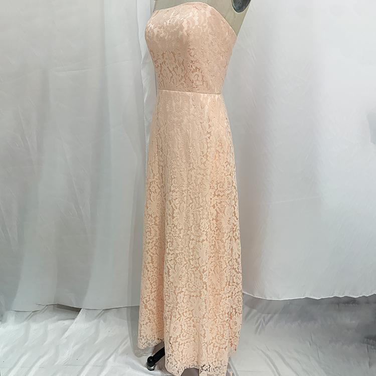 Sexy strapless embroidery lace champagne long bridesmaid dress for wedding party
